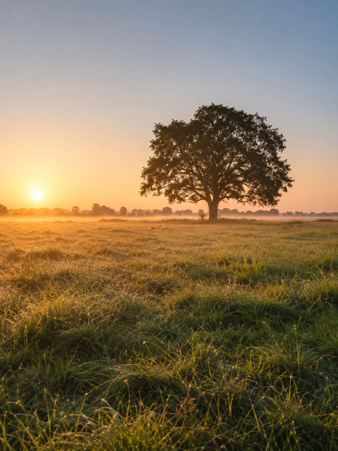 Golden sunrise over the meadow